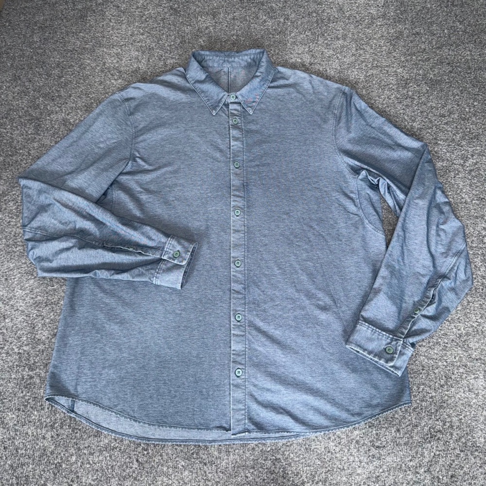 Lululemon Mens XL Blue Long Sleeve Button Shirt Performance Stretch Casual Golf